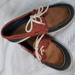 G.H. Bass & Co. Montauk Mens Charcoal/Rust/Tan Leather Boat Shoes, US 9.5 M